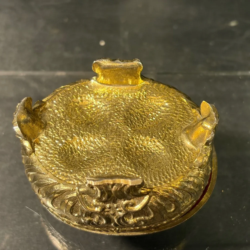 Vintage Minnesota Land of 10000 Lakes Filigree Trinket Box Gold Tone Red Velvet